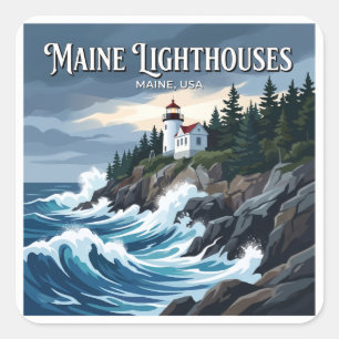 Pegatina Cuadrada Faro de Bass Harbor Head Tremont Maine Recuerdo