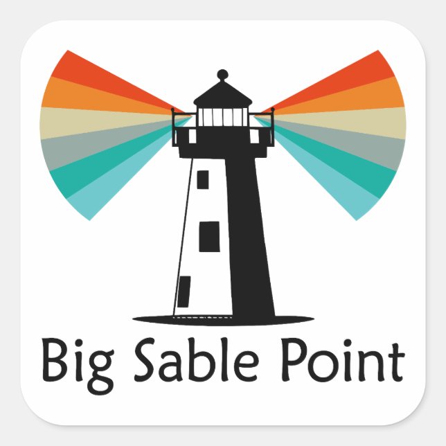 Pegatina Cuadrada Faro de Big Sable Point Rainbow (Anverso)