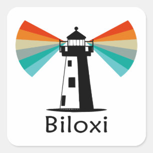Pegatina Cuadrada Faro de Biloxi Mississippi Arcoíris