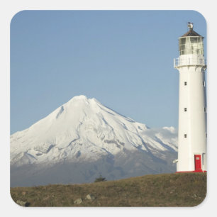 Pegatina Cuadrada Faro de Cape Egmont y Mt Taranaki / Mt