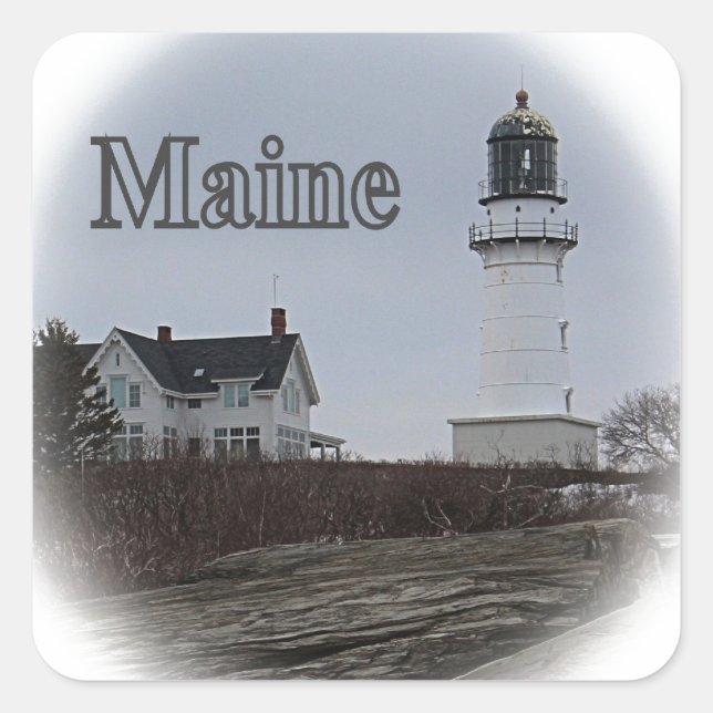 Pegatina Cuadrada Faro de Cape Elizabeth (Anverso)