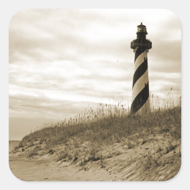 Pegatina Cuadrada Faro de Cape Hatteras (Anverso)