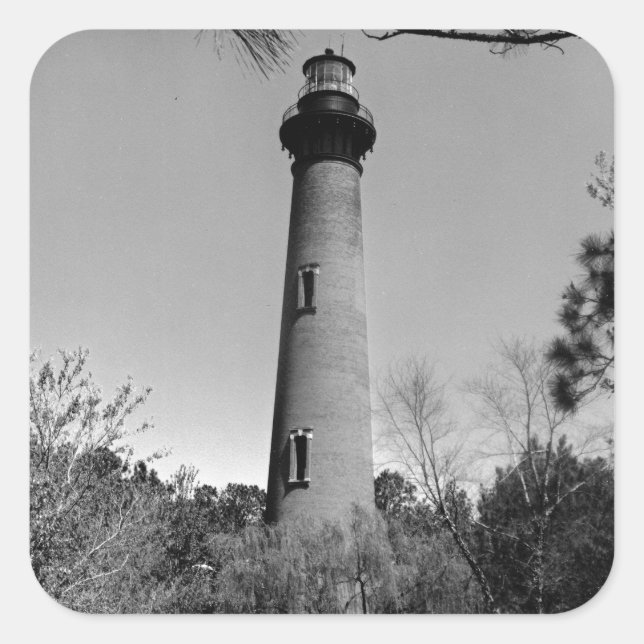 Pegatina Cuadrada Faro de Currituck (Anverso)