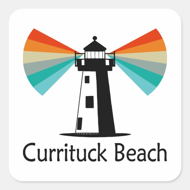 Pegatina Cuadrada Faro de Currituck Beach Arcoíris (Anverso)
