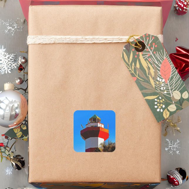 Pegatina Cuadrada Faro de la ciudad del puerto de Hilton Head Island (Subido por el creador)