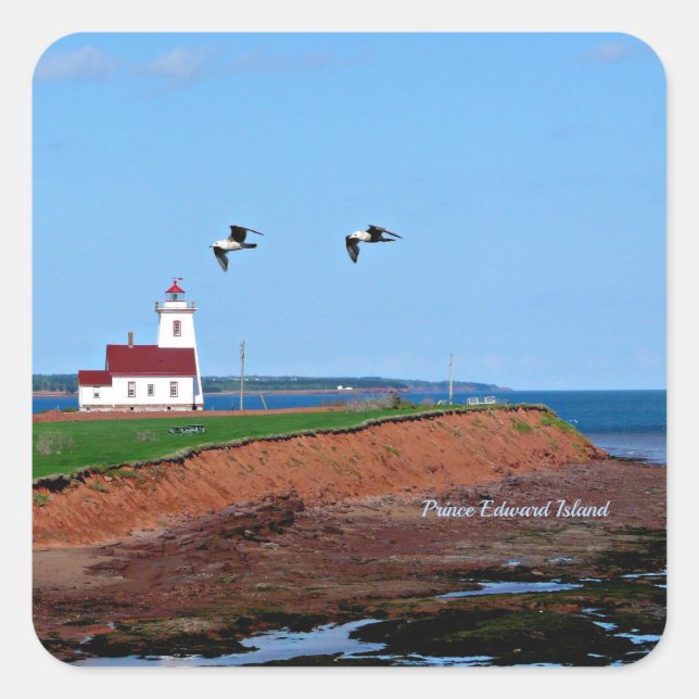 Pegatina Cuadrada Faro de la Isla del Príncipe Eduardo (Anverso)