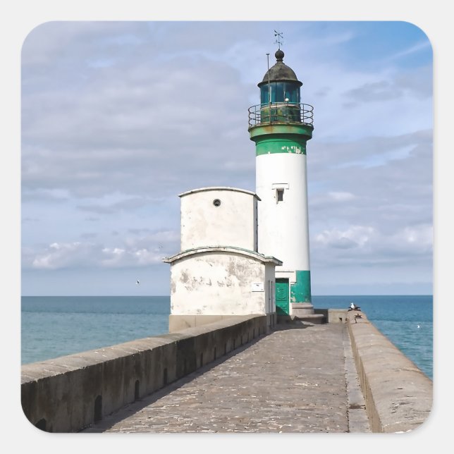 Pegatina Cuadrada Faro de Le Tréport en Francia Poster (Anverso)