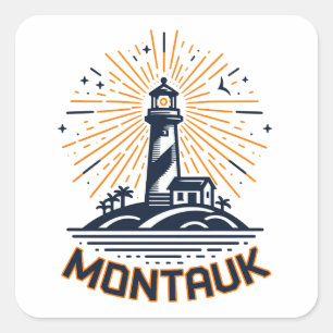 Pegatina Cuadrada Faro de Montauk Point Nueva York Amanecer