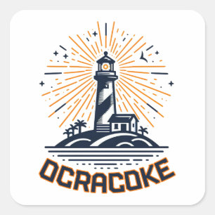 Pegatina Cuadrada Faro de Ocracoke North Carolina al amanecer