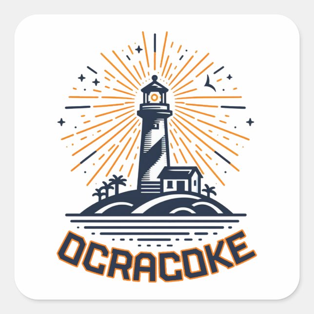 Pegatina Cuadrada Faro de Ocracoke North Carolina al amanecer (Anverso)