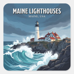 Pegatina Cuadrada Faro de Portland Head Cape Elizabeth Maine