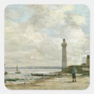 Pegatina Cuadrada Faro en Honfleur, 1864-66 (aceite en el panel)