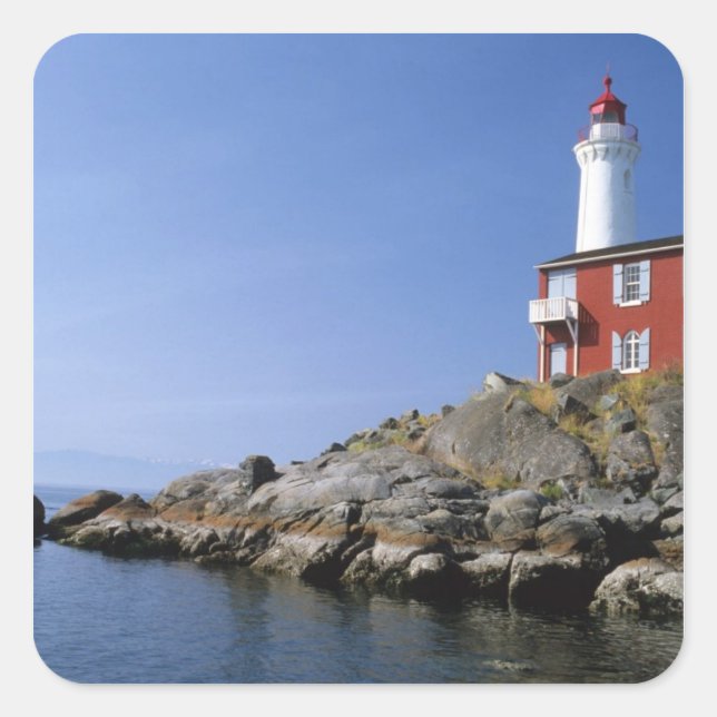 Pegatina Cuadrada Faro Fisgard en la colina Fort Rodd (Anverso)