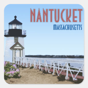 Pegatina Cuadrada Faro Nantucket Brant Point Massachusetts