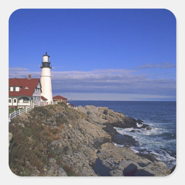 Pegatina Cuadrada Faro Portland Head Light Maine (Anverso)