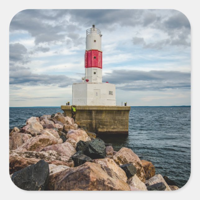 Pegatina Cuadrada Faro Presque Isle Harbour Breakwater (Anverso)