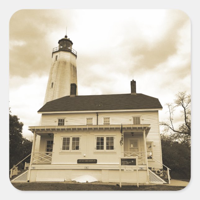 Pegatina Cuadrada Faro Sandy Hook (Anverso)