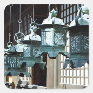 Pegatina Cuadrada Faroles colgantes - Kasuga Taisha, Nara, Japón