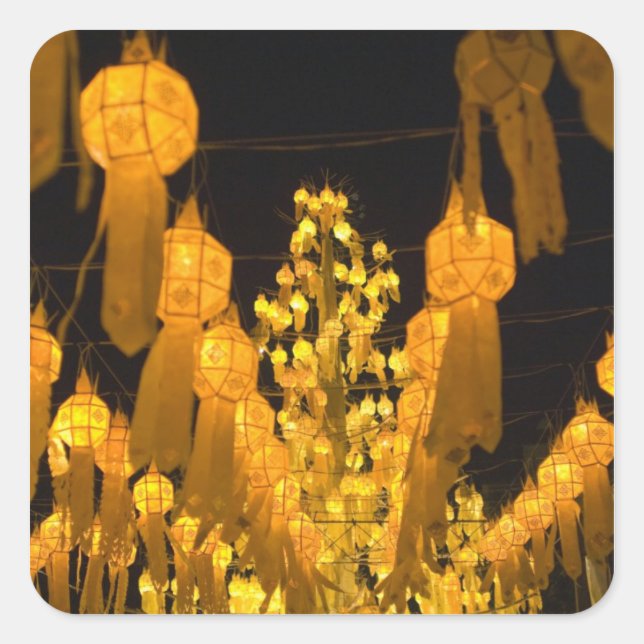 Pegatina Cuadrada Faroles para el festival Loi Krathong. (Anverso)