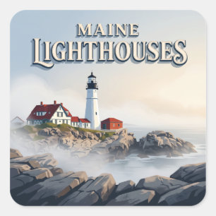 Pegatina Cuadrada Faros de Maine Portland