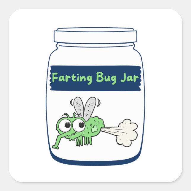 Pegatina Cuadrada Farting Bug Jar" Whimsical (Anverso)