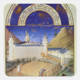 Pegatina Cuadrada Fascimile de julio: Cosecha y oveja