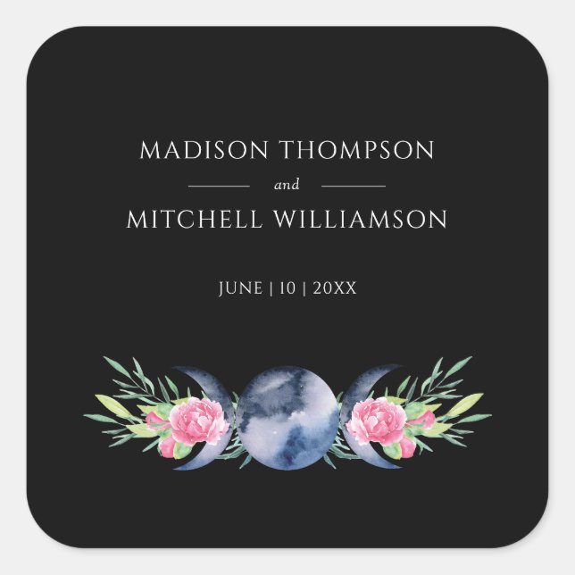 Pegatina Cuadrada Fase lunar Roses rosas rosas Boda metafísico flora (Anverso)