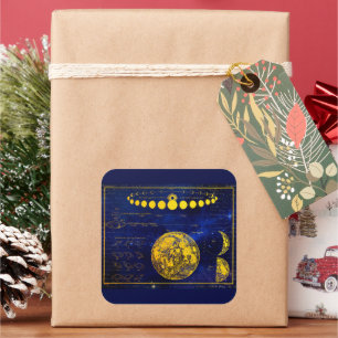 Pegatina Cuadrada Fases antiguas de la Luna Saturno Júpiter Venus