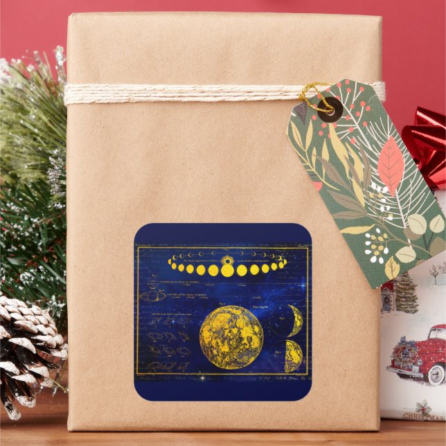 Pegatina Cuadrada Fases antiguas de la Luna Saturno Júpiter Venus (Vacaciones)