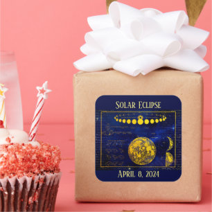 Pegatina Cuadrada Fases antiguas de los planetas del eclipse solar l