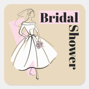 Pegatina Cuadrada Fashion Bride Neutral Bridal Shower square