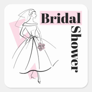 Pegatina Cuadrada Fashion Bride Pink Bridal Shower square