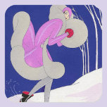 Pegatina Cuadrada Fashionable lady in winter<br><div class="desc">1920s lady in winter</div>