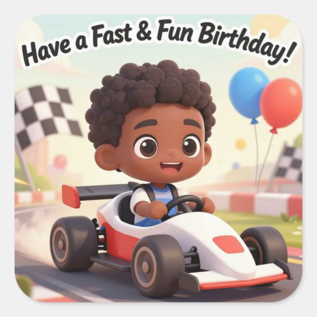 Pegatina Cuadrada Fast & Fun Birthday Square Sticker (Anverso)