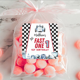 Pegatina Cuadrada Fast One 1st birthday Boy Racing Car 