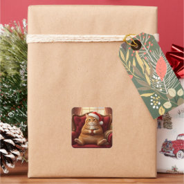 Pegatina Cuadrada Fat Santa Cat with Hot Chocolate Stickers