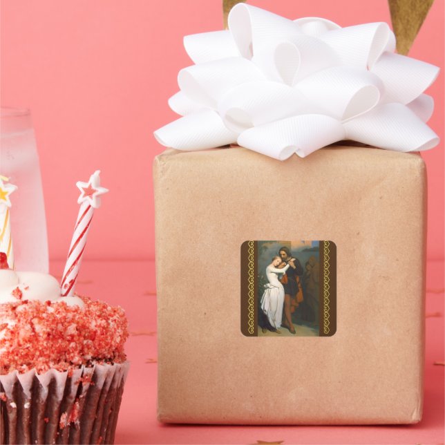 Pegatina Cuadrada Faust & Marguerite In the Garden, de A. Scheffer (Fiesta)