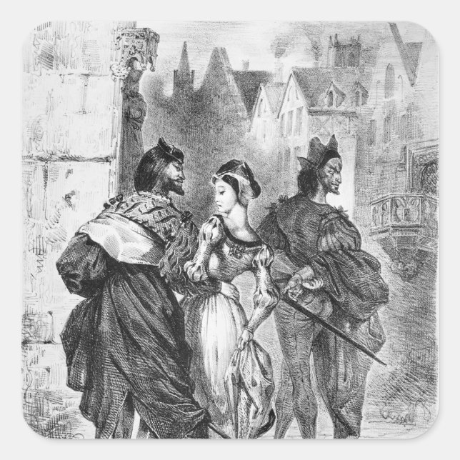 Pegatina Cuadrada Fausto conociendo a Marguerite (Anverso)