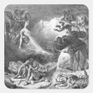 Pegatina Cuadrada Fausto y ephistófeles en las brujas