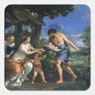 Pegatina Cuadrada Faustulus confiando a Romulus y Remus