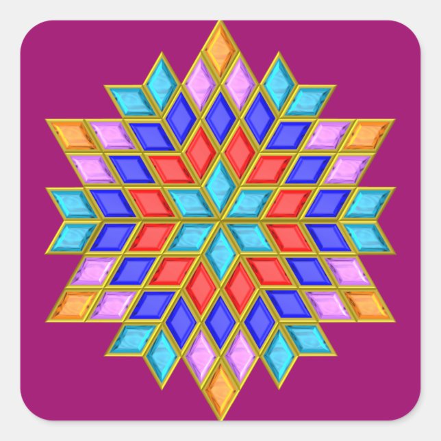 Pegatina Cuadrada Faux Gemstone Star Quilt (Anverso)