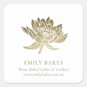 PEGATINA CUADRADA FAUX GLAM GOLD LOTUS FLORAL BUSINESS PROFESSIONAL