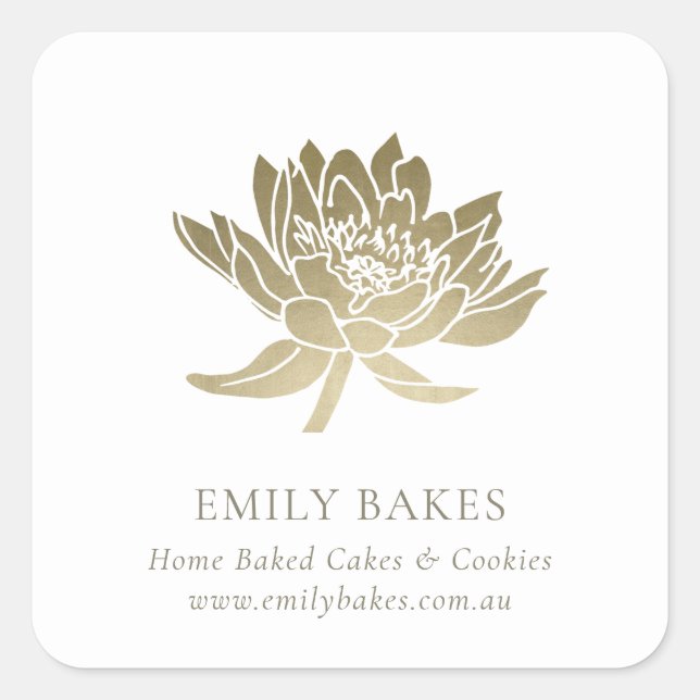 PEGATINA CUADRADA FAUX GLAM GOLD LOTUS FLORAL BUSINESS PROFESSIONAL (Anverso)