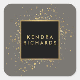 Pegatina Cuadrada Faux Gold Confetti dispersado en gris moderno