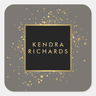 Pegatina Cuadrada Faux Gold Confetti dispersado en gris moderno
