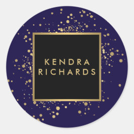 Pegatina Cuadrada Faux Gold Confetti disperso en azul moderno