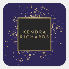 Pegatina Cuadrada Faux Gold Confetti disperso en azul moderno