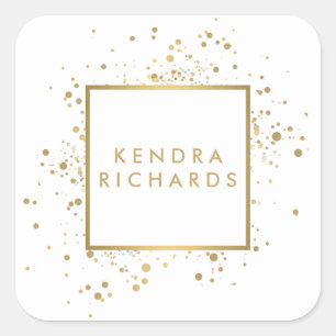 Pegatina Cuadrada Faux Gold Confetti disperso en blanco