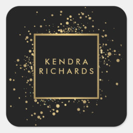 Pegatina Cuadrada Faux Gold Confetti disperso en negro moderno