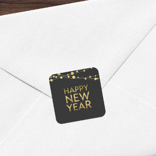 Pegatina Cuadrada Faux Gold Happy New Year Lights